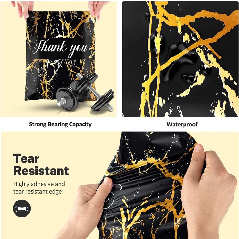 25 10X13 Poly Mailers Black Gold Veins Shipping Envelopes Bags PRICE IS FIRM - Picture 9 of 10